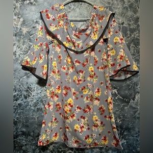 Emma & Michele Black & White striped floral off the shoulder flowey dress